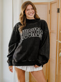 Nebraska Huskers Polka Dot Puff Ink Weekend Black Mock Neck Sweatshirt