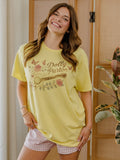 Dolly Parton Guitar Rose Yellow Thrifted Distressed Tee