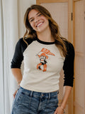 OSU Cowboys Mascot Flag Black/Natural LS Micro Raglan