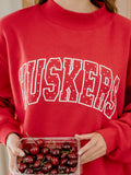 Nebraska Huskers Polka Dot Puff Ink Weekend Red Mock Neck Sweatshirt