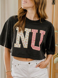 Nebraska Huskers Quilted Puff Ink Washed Black Heavyweight Cropped Tee