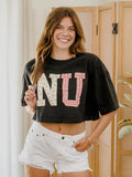 Nebraska Huskers Quilted Puff Ink Washed Black Heavyweight Cropped Tee