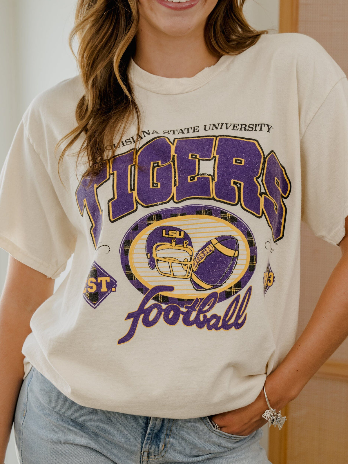 LSU Tigers Gridiron League Off White Thrifted Tee