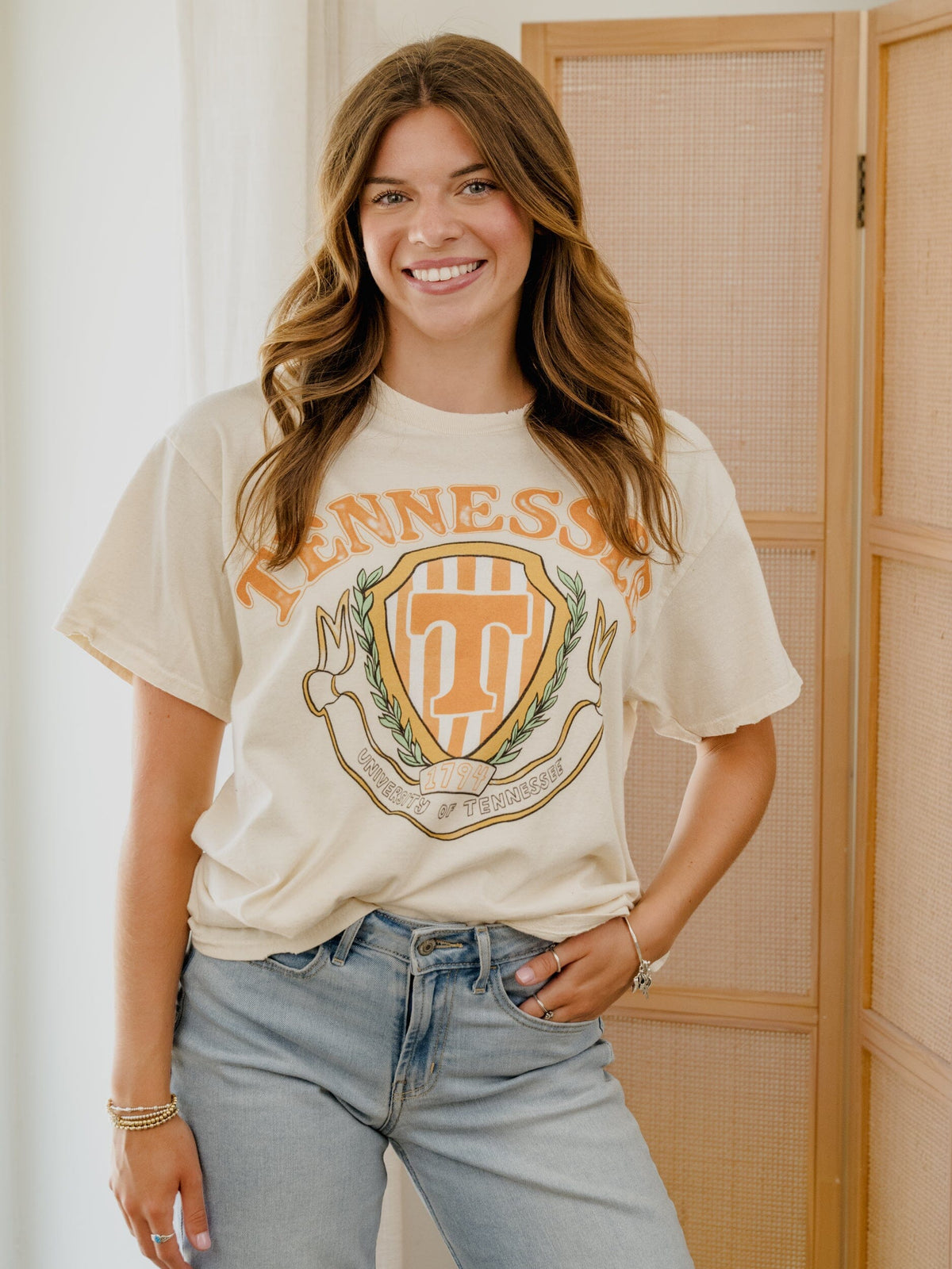 Tennessee Vols Striped Crest Off White Thrifted Tee