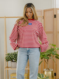 KU Jayhawks Block Stich Red/White Stripe Long Sleeve Top