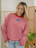 KU Jayhawks Block Stich Red/White Stripe Long Sleeve Top