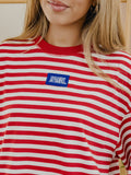 KU Jayhawks Block Stich Red/White Stripe Long Sleeve Top