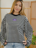 LSU Tigers Block Stich Black/White Stripe Long Sleeve Top