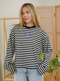 KSU Wildcats Block Stich Black/White Stripe Long Sleeve Top