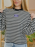 KSU Wildcats Block Stich Black/White Stripe Long Sleeve Top