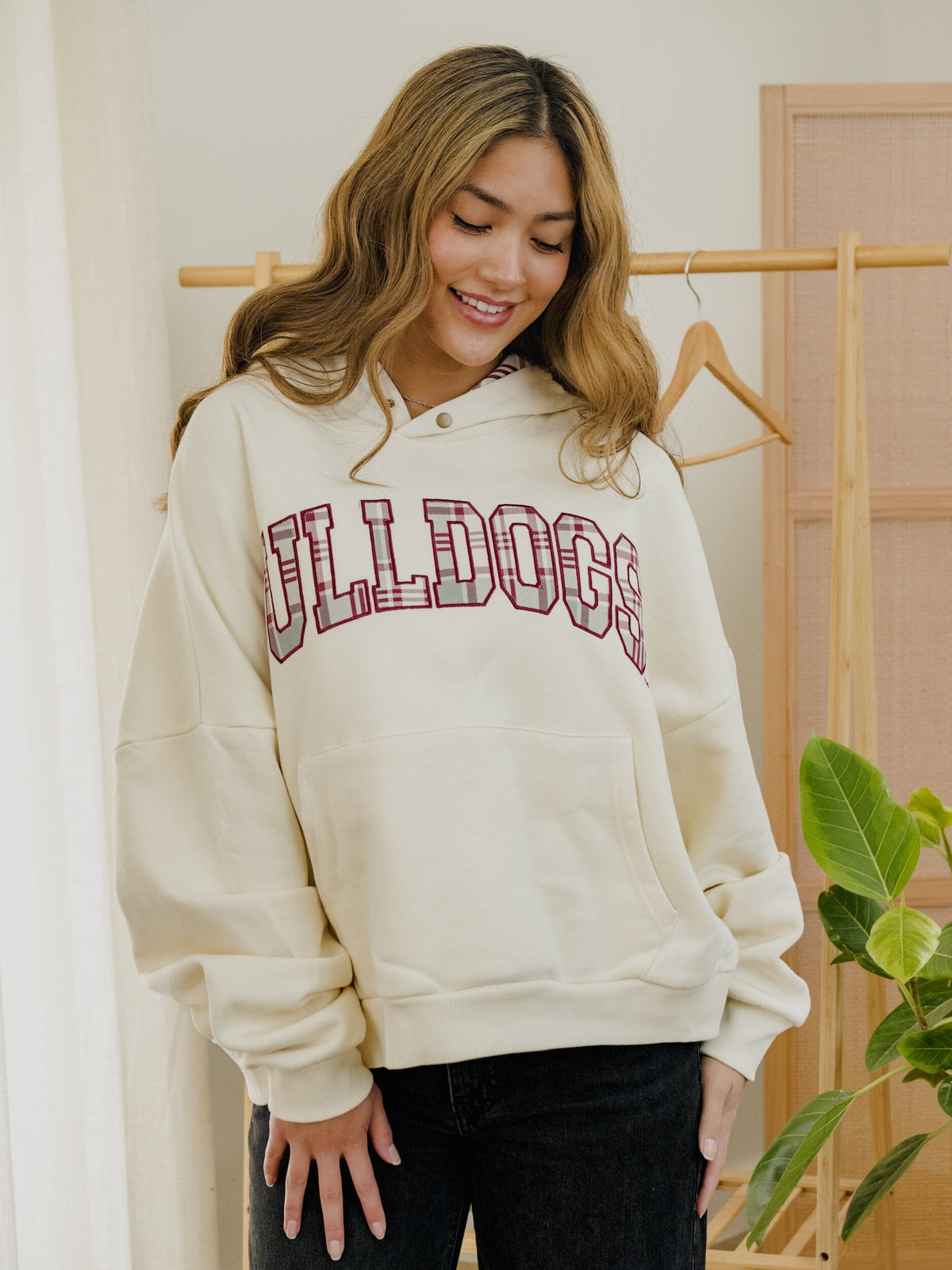 Mississippi State Bulldogs Varsity Plaid Off White Hoodie