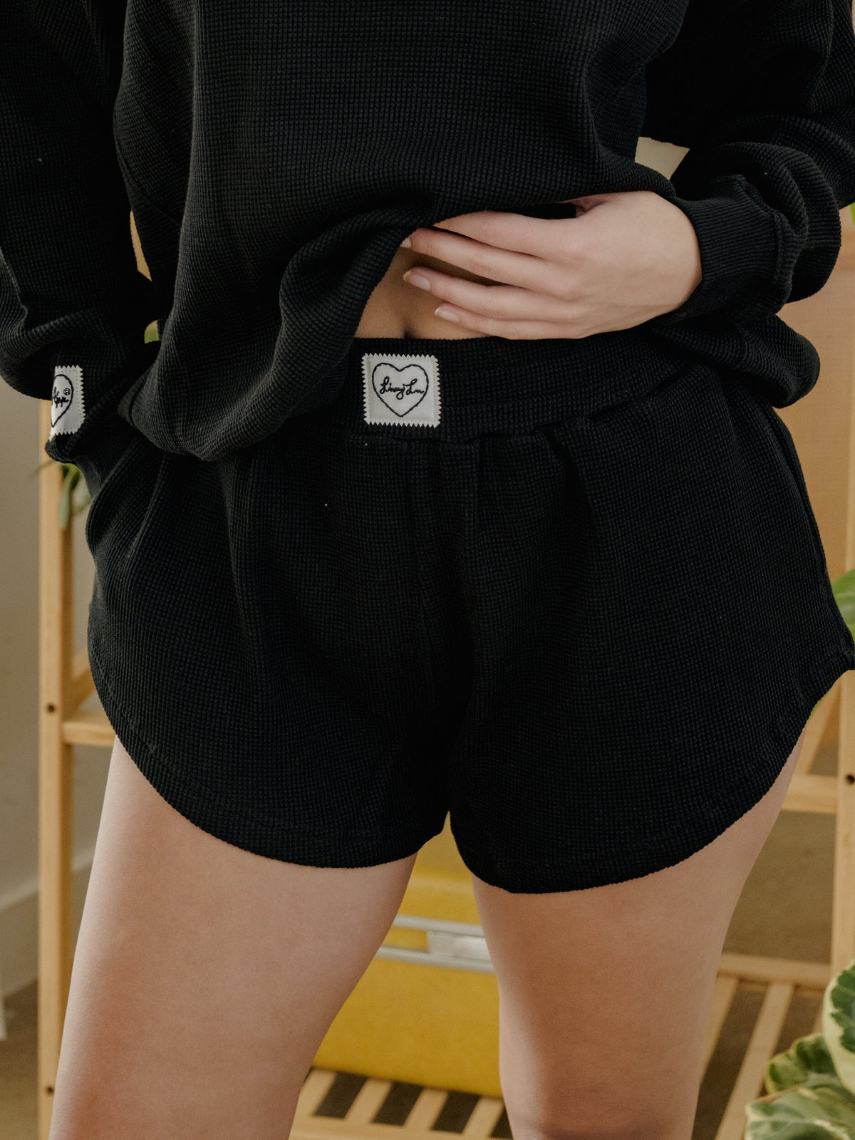LivyLu Signature Waffle Black Lounge Shorts