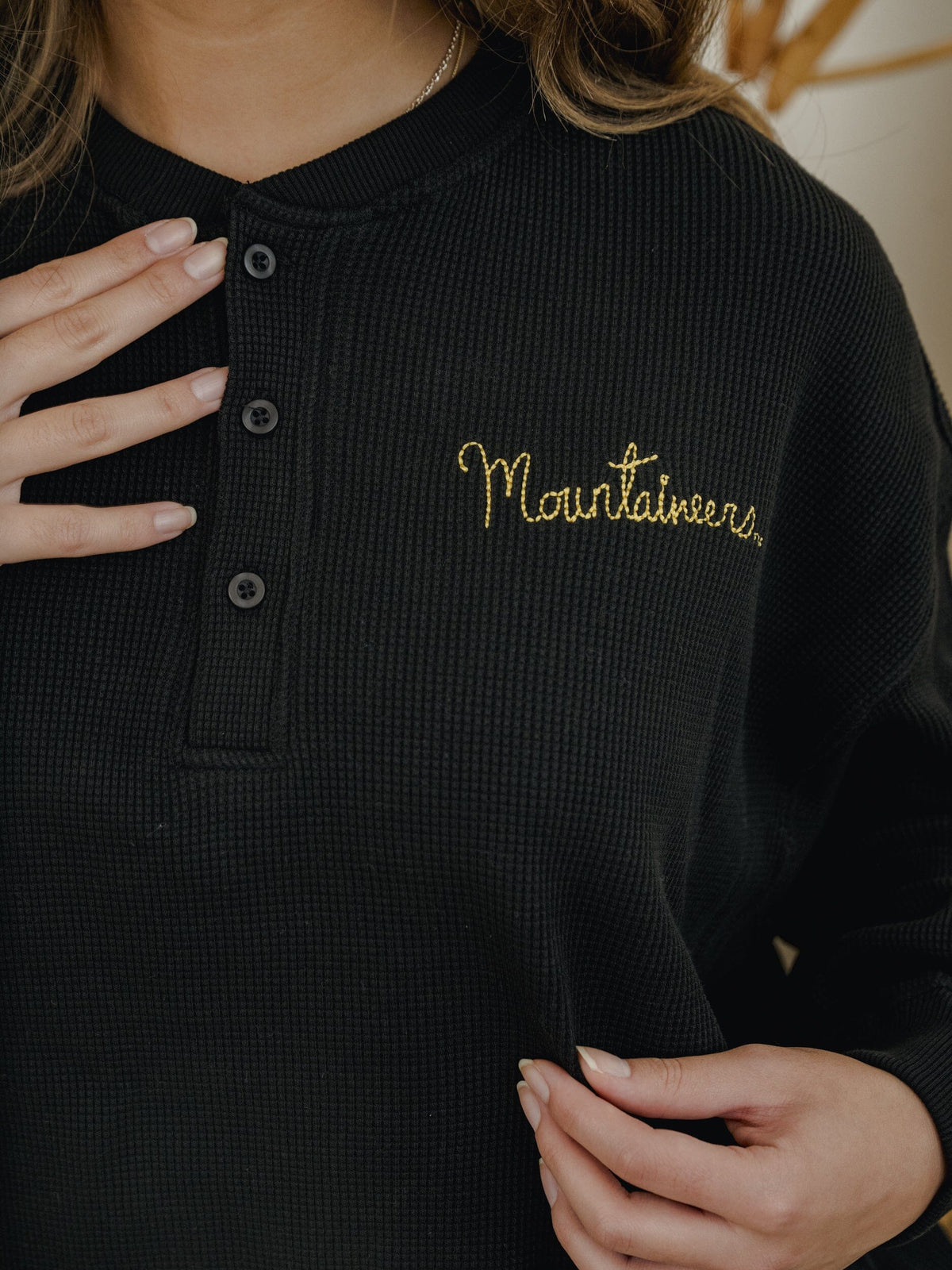 App State Mountaineers Stitched Black Signature Waffle Top