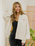 Arkansas Razorbacks Heart Stitch Embroidered Off White Zip Up Hoodie