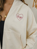 Arkansas Razorbacks Heart Stitch Embroidered Off White Zip Up Hoodie