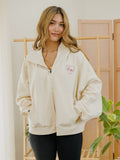 Arkansas Razorbacks Heart Stitch Embroidered Off White Zip Up Hoodie