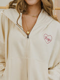 Arkansas Razorbacks Heart Stitch Embroidered Off White Zip Up Hoodie