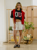 OU Sooners Quilted Puff Ink Washed Black Heavyweight Cropped Tee