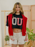 OU Sooners Quilted Puff Ink Washed Black Heavyweight Cropped Tee