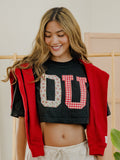 OU Sooners Quilted Puff Ink Washed Black Heavyweight Cropped Tee