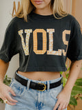 Vols Quilted Puff Ink Washed Black Heavyweight Cropped Tee