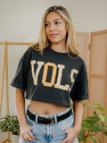 Vols Quilted Puff Ink Washed Black Heavyweight Cropped Tee