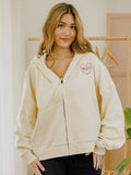 Mississippi State Bulldogs Heart Stitch Embroidered Off White Zip Up Hoodie
