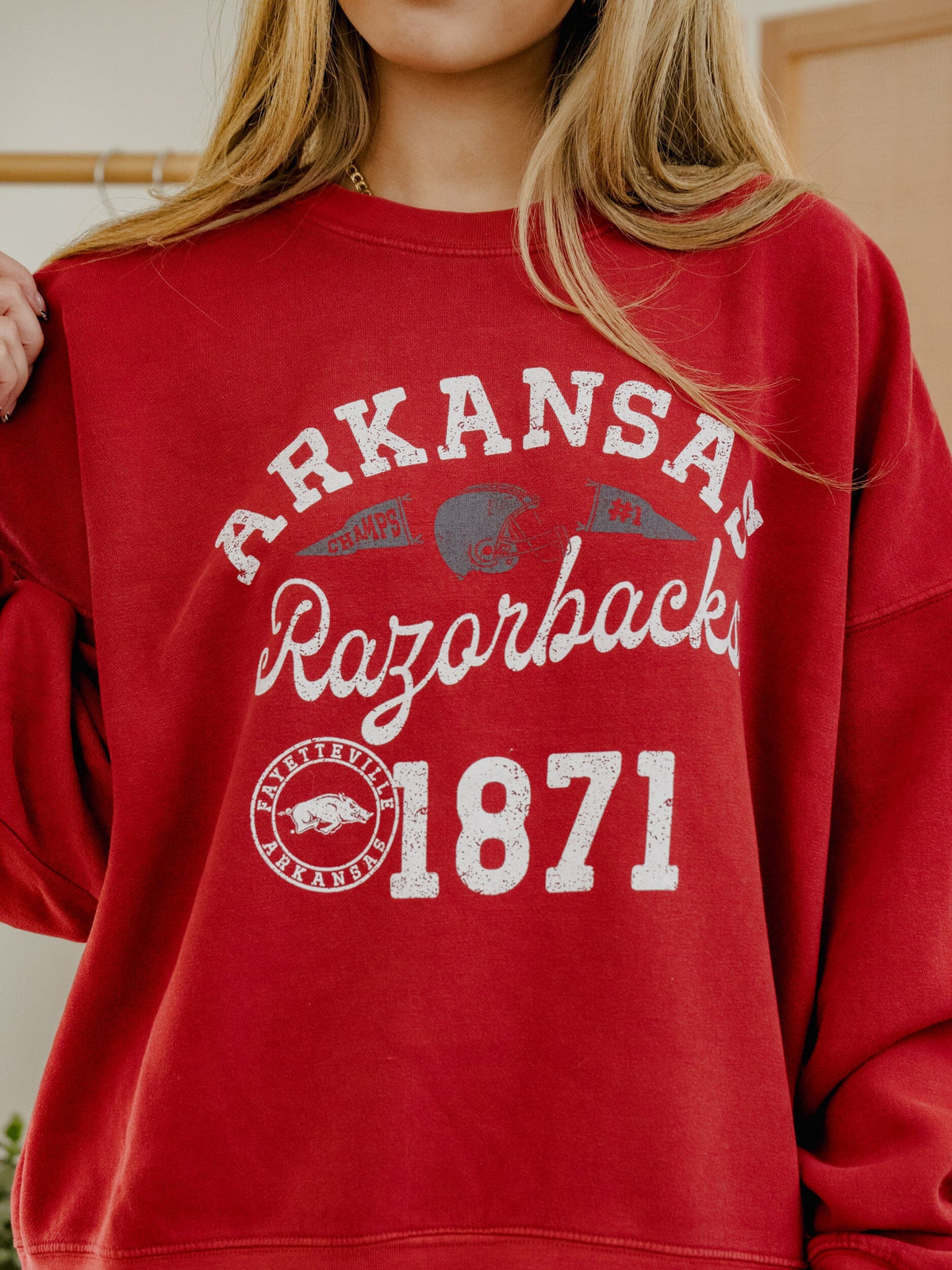 Arkansas Razorbacks Football Icon Red Oversized Crew Hi-Dive Sweatshirt