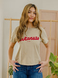 Arkansas Razorbacks Bold Script Khaki Ellie Heavyweight Tee
