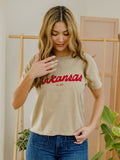 Arkansas Razorbacks Bold Script Khaki Ellie Heavyweight Tee