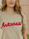 Arkansas Razorbacks Bold Script Khaki Ellie Heavyweight Tee