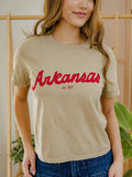 Arkansas Razorbacks Bold Script Khaki Ellie Heavyweight Tee