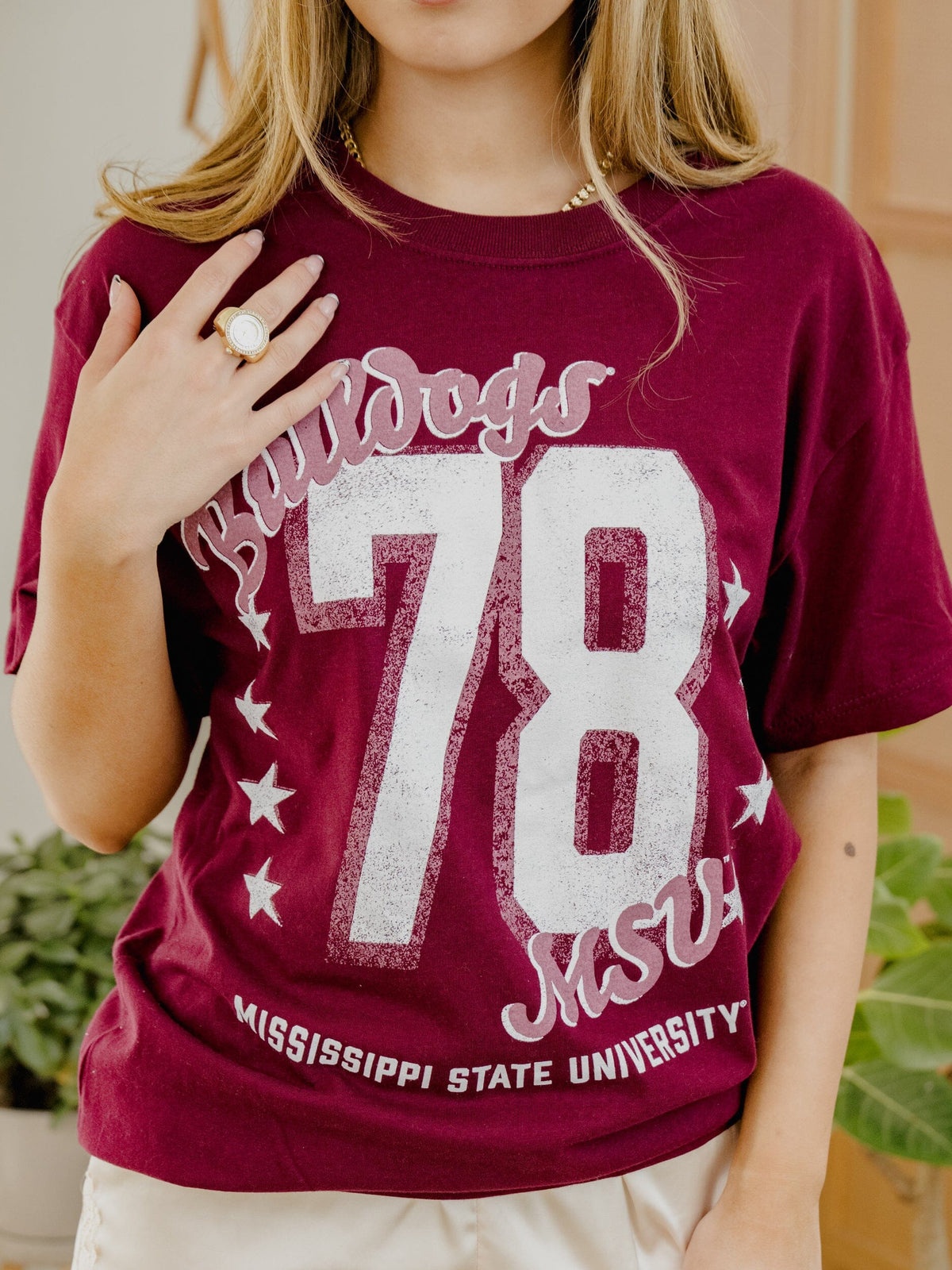 Mississippi State Bulldogs Jersey Patch Maroon Heavyweight Tee