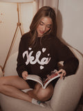 OKLA Hearts Weekend Edit Brown Mock Neck Sweatshirt