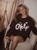 OKLA Hearts Weekend Edit Brown Mock Neck Sweatshirt