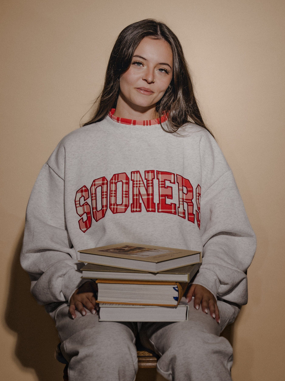 OU Sooners Varsity Plaid Mock Neck Sweatshirt