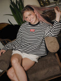Nebraska Huskers Block Stich Black/White Stripe Long Sleeve Top