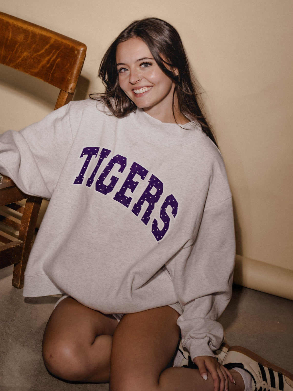 LSU Tigers Polka Dot Puff Ink Weekend Ash Gray Mock Neck Sweatshirt