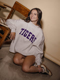 LSU Tigers Polka Dot Puff Ink Weekend Ash Gray Mock Neck Sweatshirt