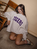 LSU Tigers Polka Dot Puff Ink Weekend Ash Gray Mock Neck Sweatshirt