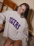 LSU Tigers Polka Dot Puff Ink Weekend Ash Gray Mock Neck Sweatshirt