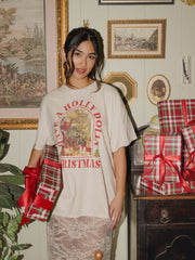 Dolly Parton Holly Dolly Christmas Off White Thrifted Distressed Tee