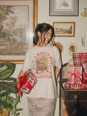 Dolly Parton Holly Dolly Christmas Off White Thrifted Distressed Tee