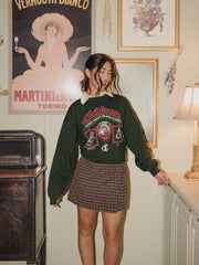 Christmas Patch Military Green Thrifted Sweatshirt