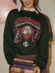 Christmas Patch Military Green Thrifted Sweatshirt