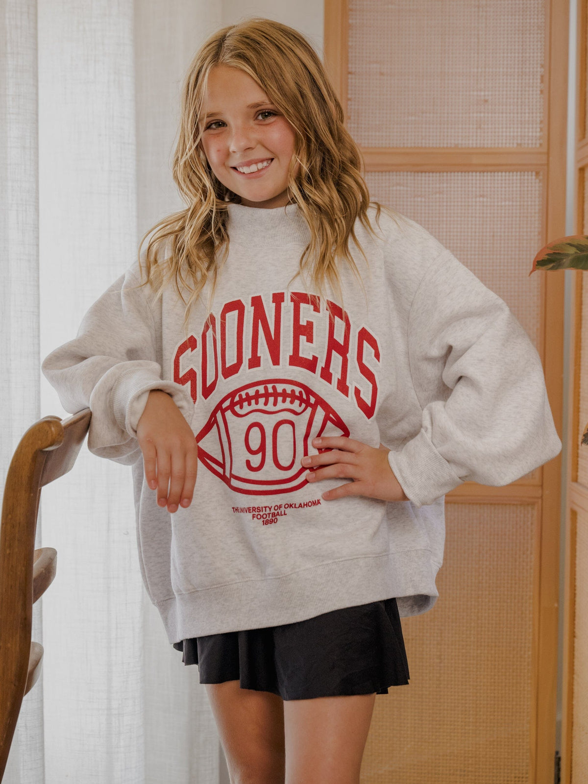 Children's OU Sooners Campus Classic Gray Mock Neck Sweatshirt