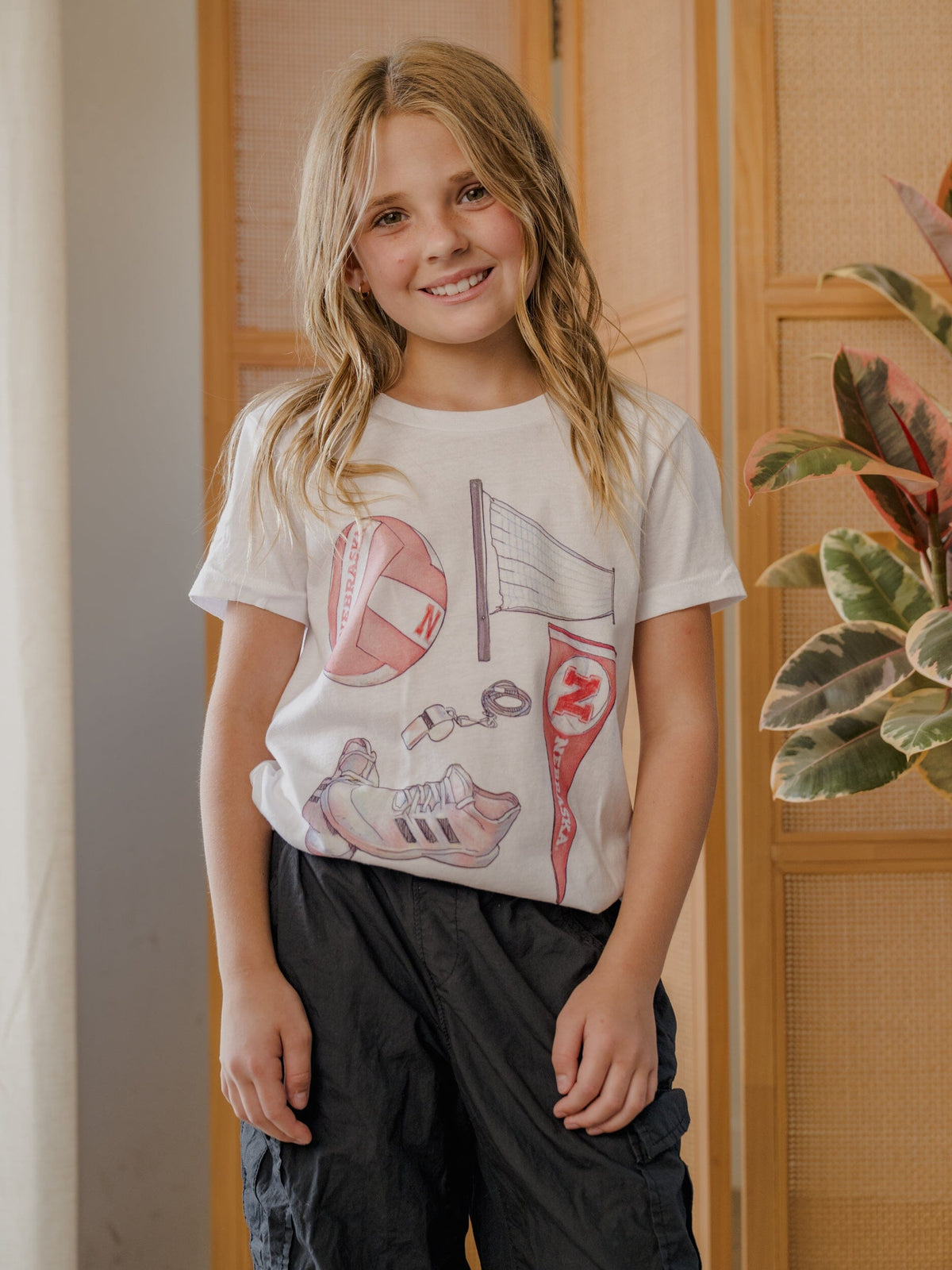 Children's Nebraska Huskers Volleyball Memorabilia Front Only White Tee