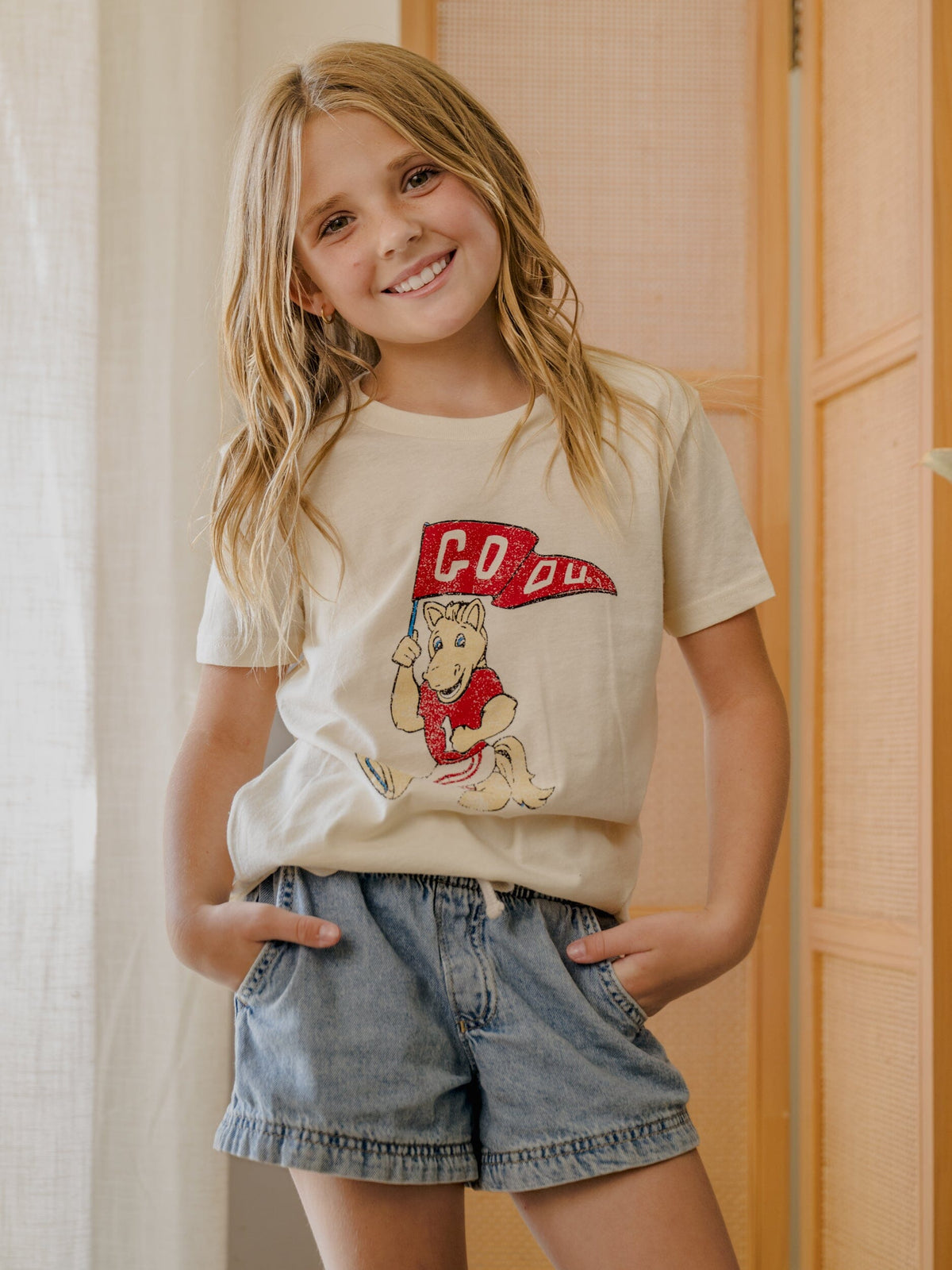 Children's OU Sooners Mascot Flag Cream Tee