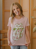 Children's Rolling Stones Floral Lick Pink Tee