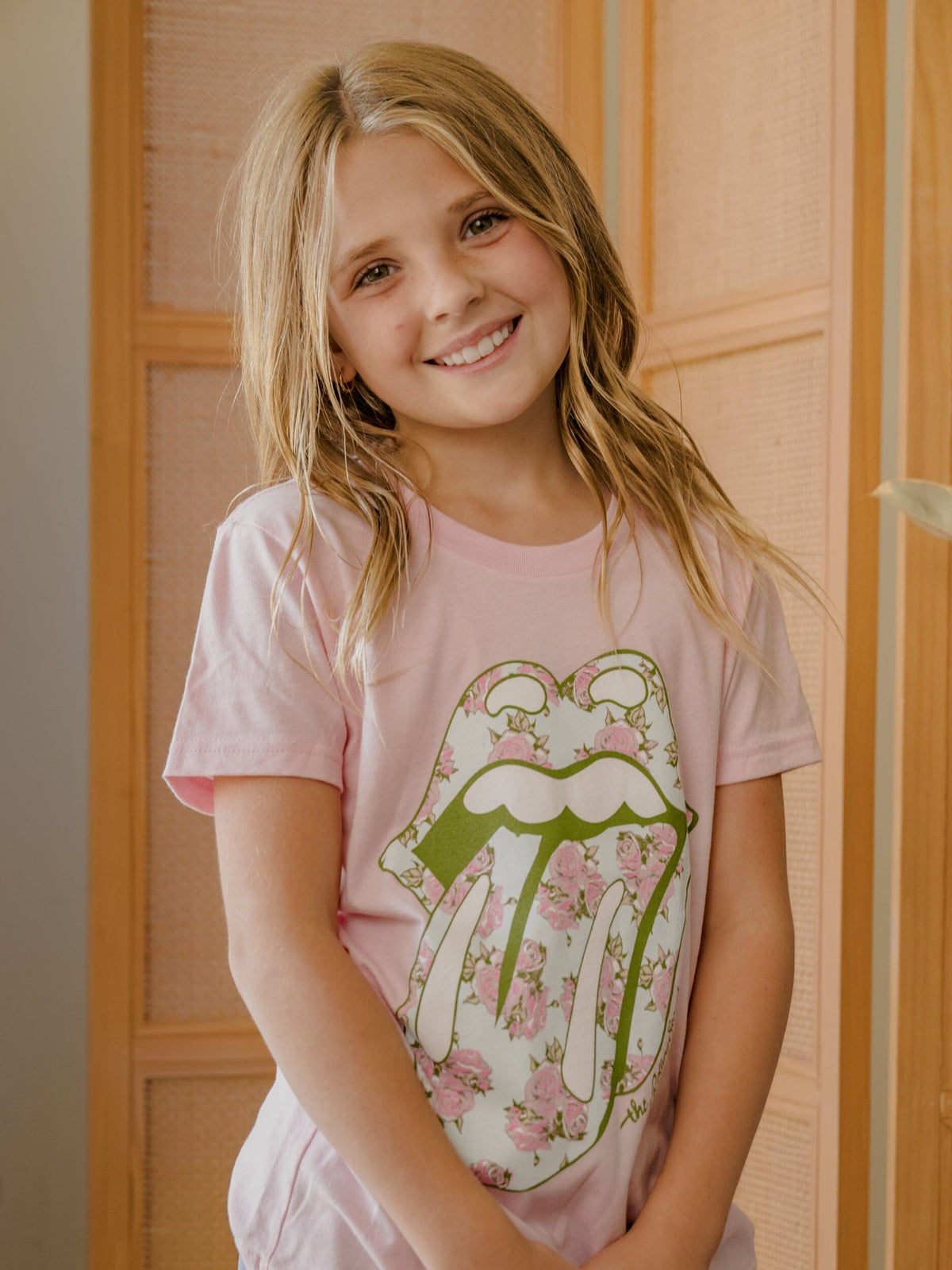 Children's Rolling Stones Floral Lick Pink Tee